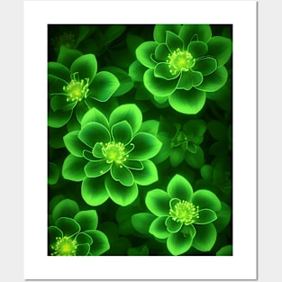 bioluminescent green flower pattern Posters and Art